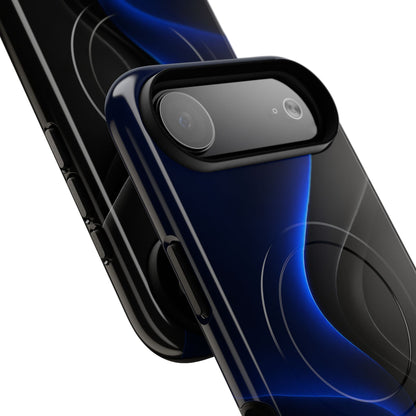 Magnetic Tough Phone Case — Shockproof Gloss Black with Blue Wave Design