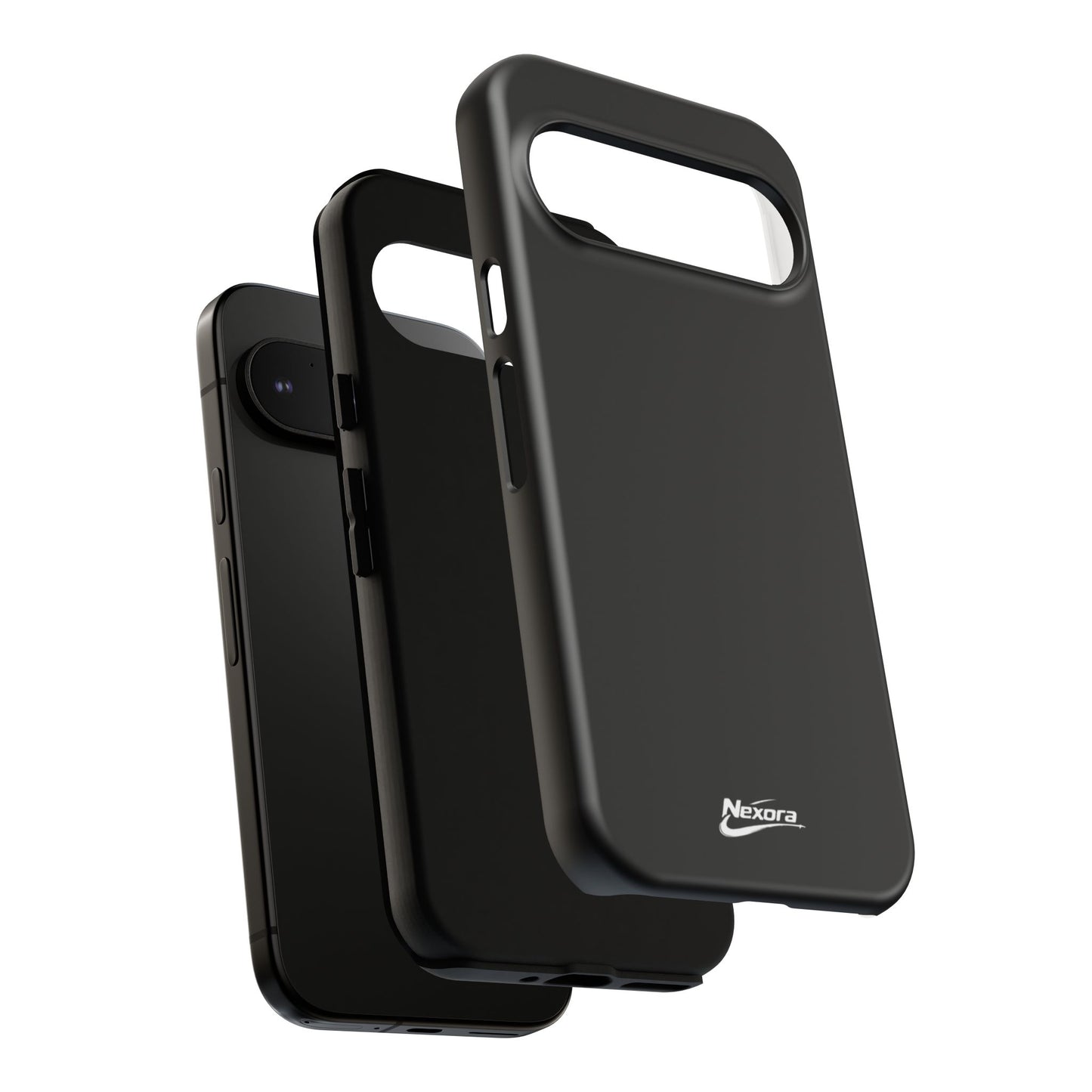 Nexora Black Tough Phone Case – Protective Slim Armor with Logo