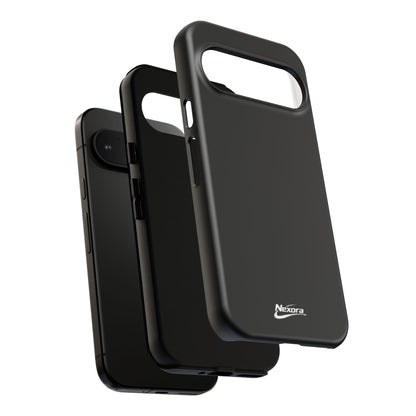 Nexora Black Tough Phone Case – Protective Slim Armor with Logo