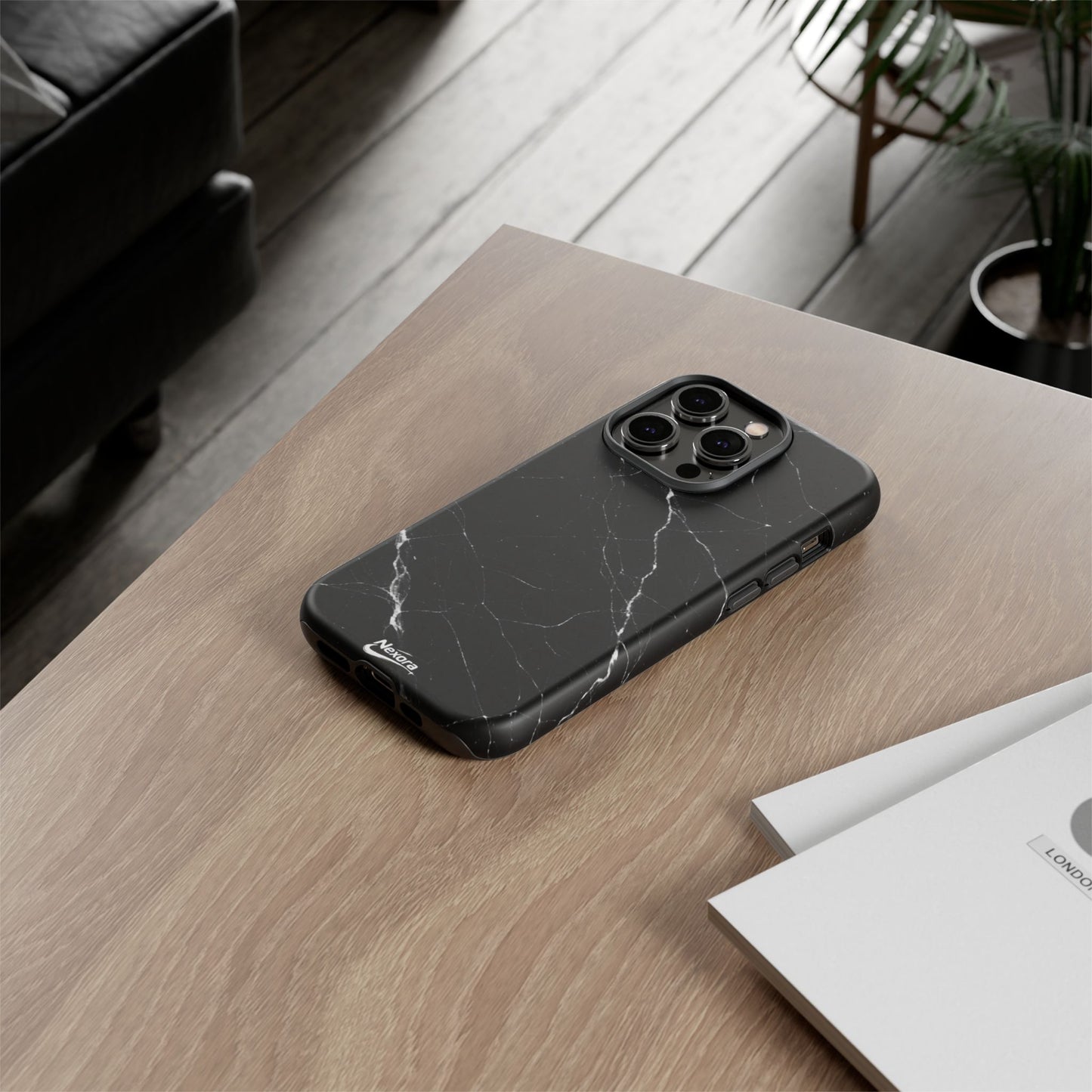Nexora Black Marble Tough Phone Case — Slim Protective iPhone Cover