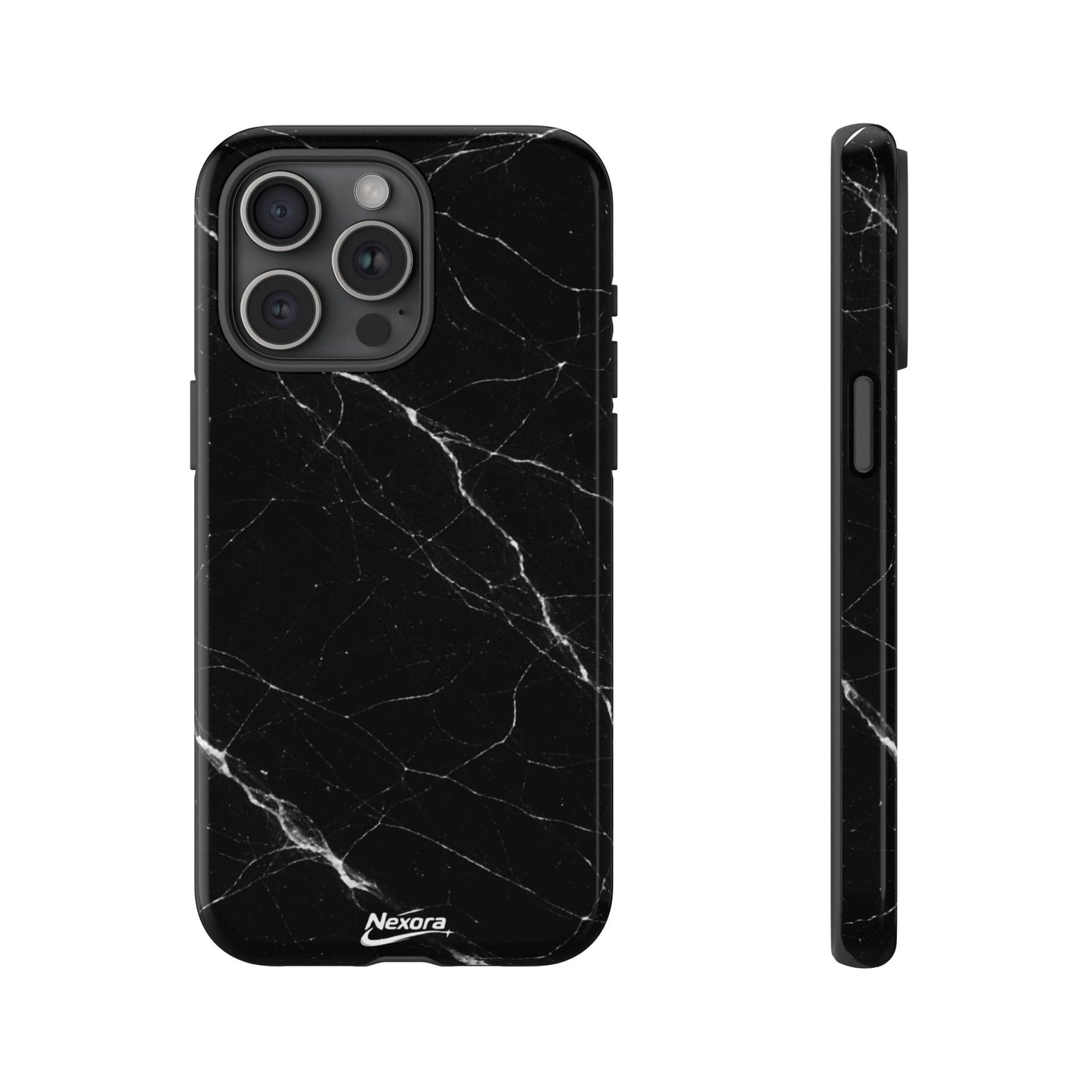 Nexora Black Marble Tough Phone Case — Slim Protective iPhone Cover