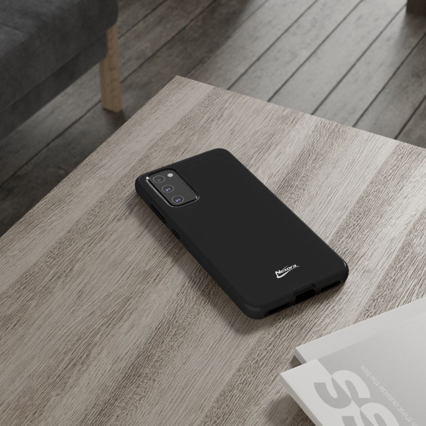 Nexora Black Tough Phone Case – Protective Slim Armor with Logo
