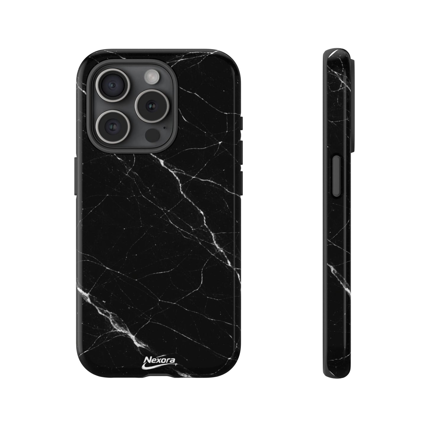 Nexora Black Marble Tough Phone Case — Slim Protective iPhone Cover