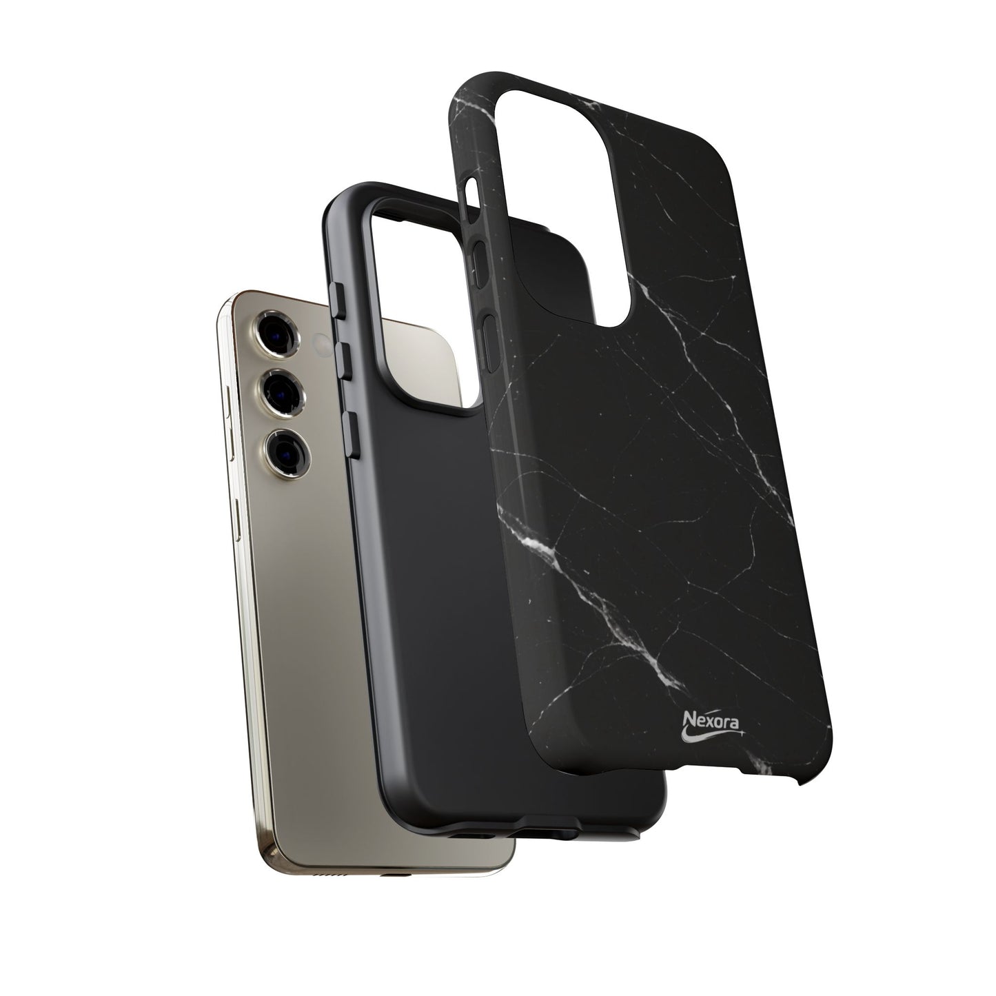 Nexora Black Marble Phone Case — Sleek Tough Protective Case with White Veining
