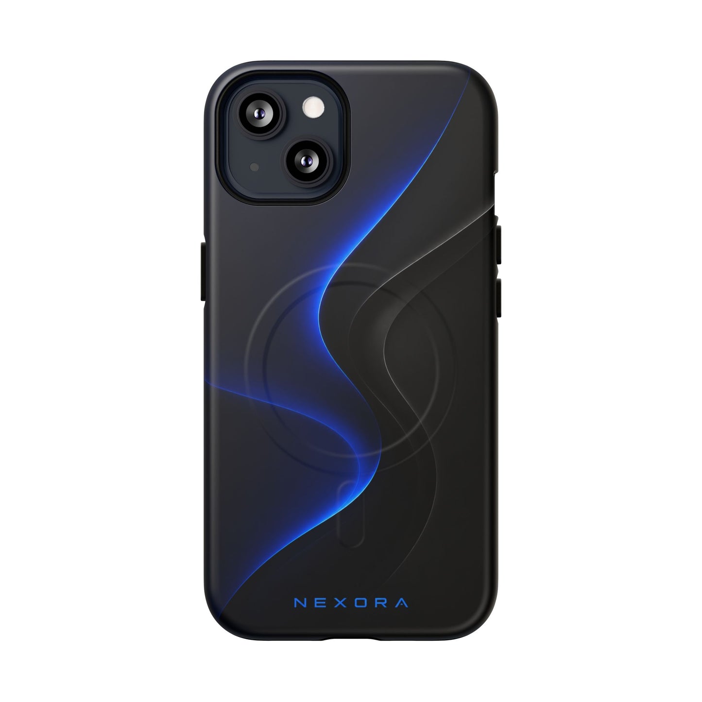 Magnetic Tough Phone Case — Shockproof Gloss Black with Blue Wave Design