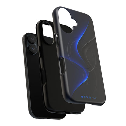 Magnetic Tough Phone Case — Shockproof Gloss Black with Blue Wave Design