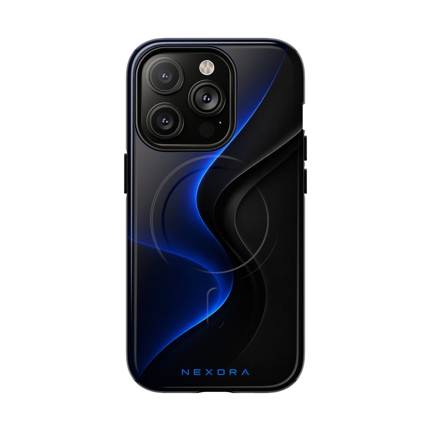 Magnetic Tough Phone Case — Shockproof Gloss Black with Blue Wave Design