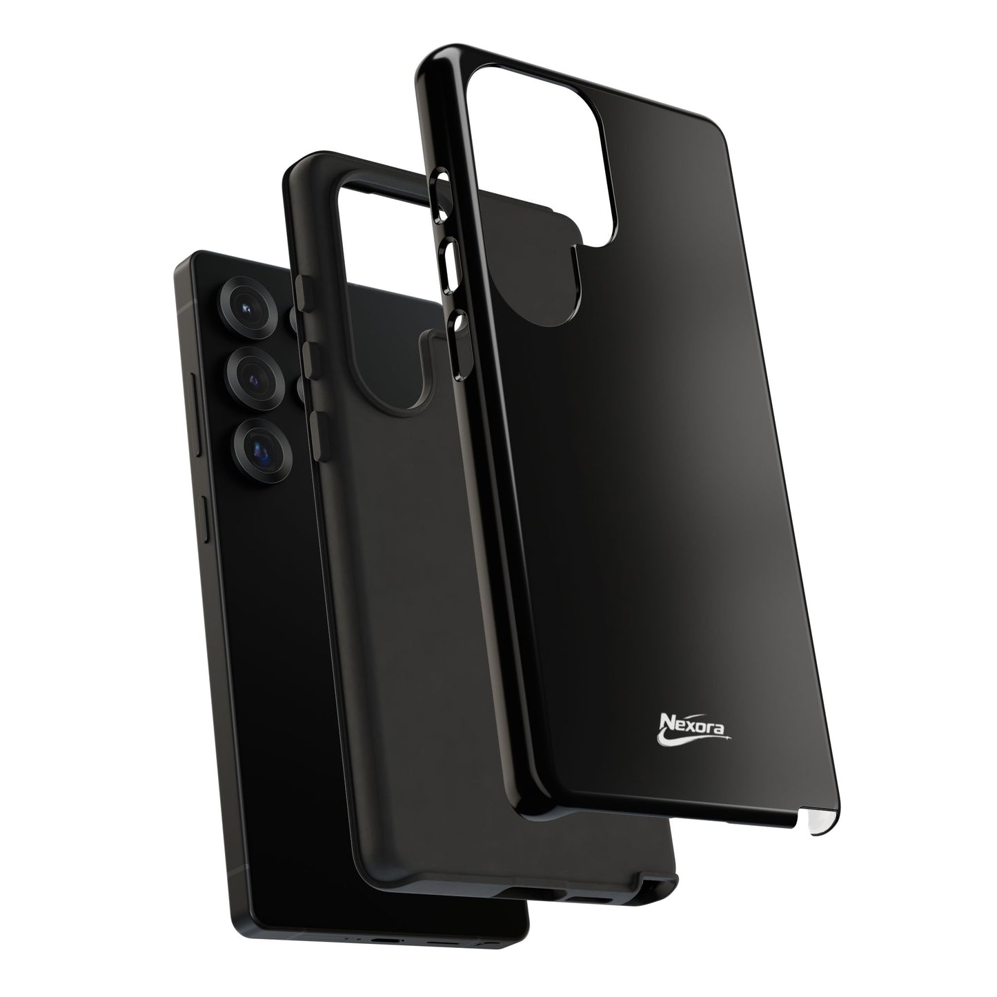 Nexora Black Tough Phone Case – Protective Slim Armor with Logo