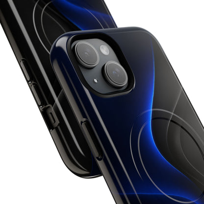 Magnetic Tough Phone Case — Shockproof Gloss Black with Blue Wave Design