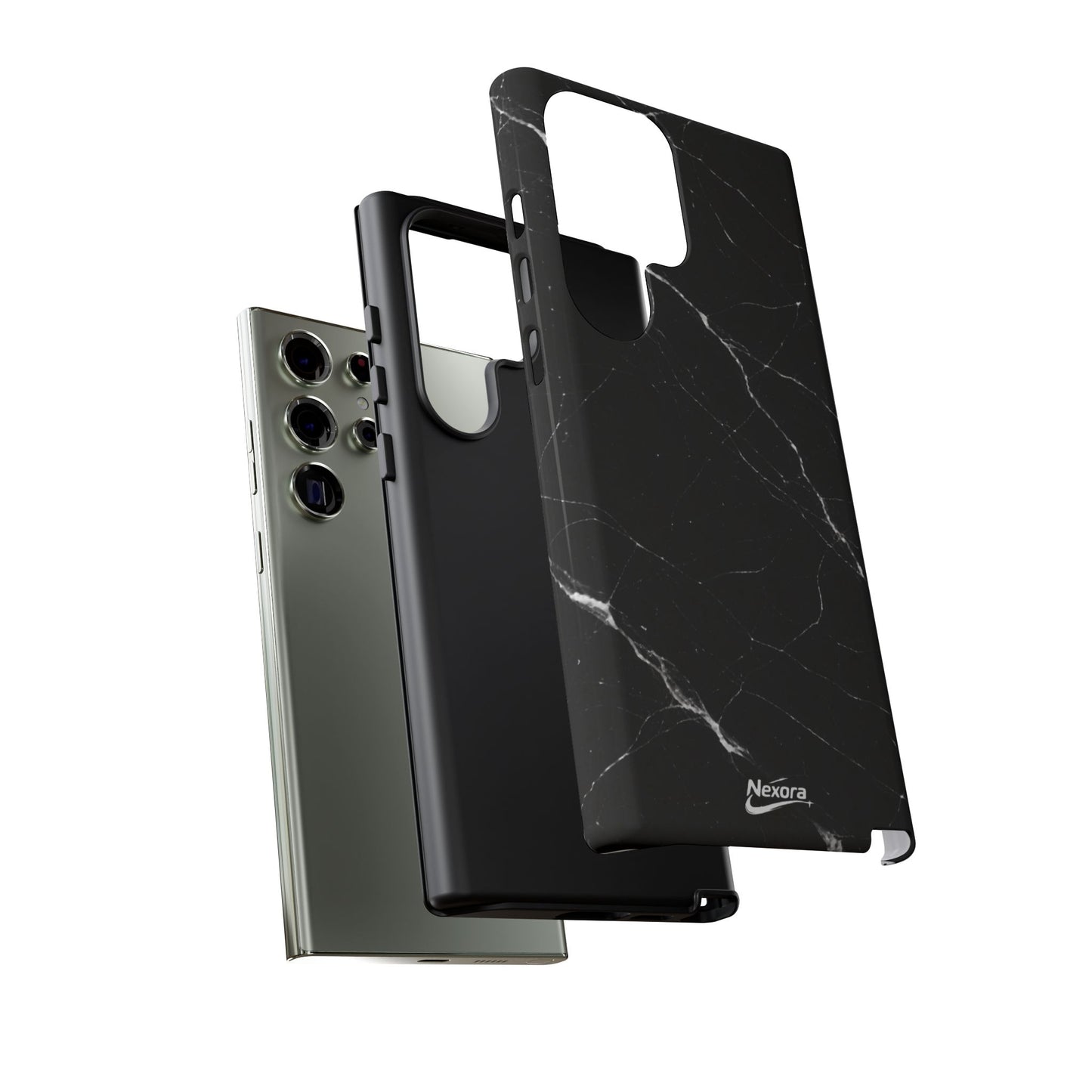 Nexora Black Marble Phone Case — Sleek Tough Protective Case with White Veining