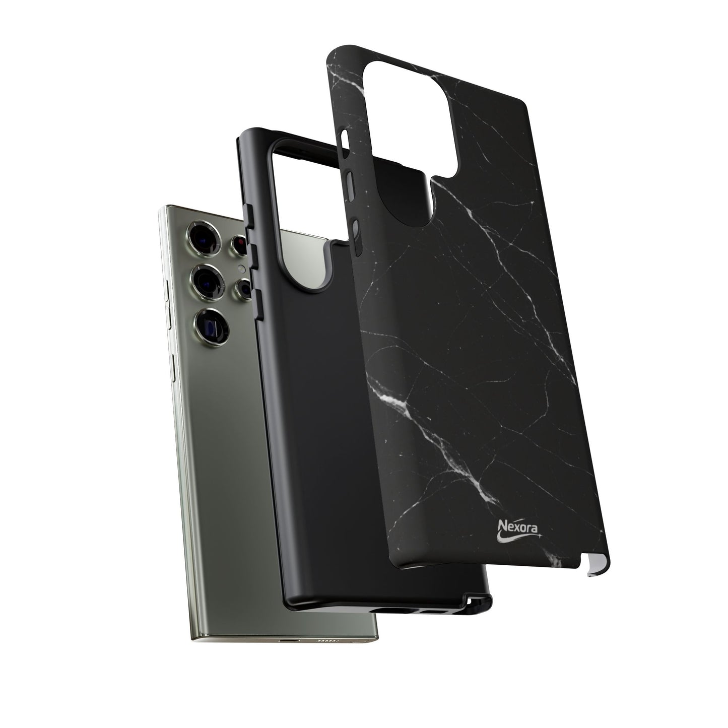 Nexora Black Marble Phone Case — Sleek Tough Protective Case with White Veining