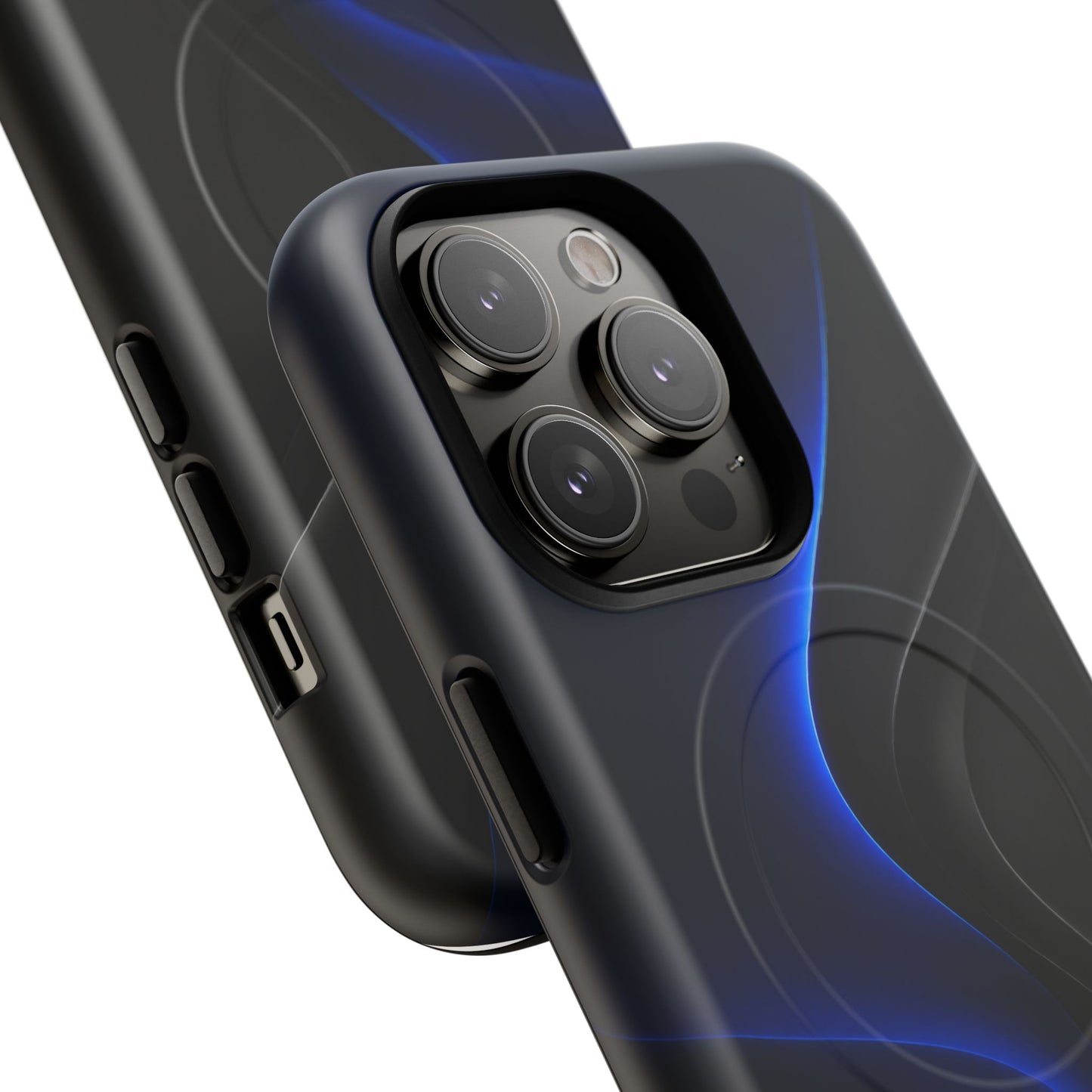 Magnetic Tough Phone Case — Shockproof Gloss Black with Blue Wave Design